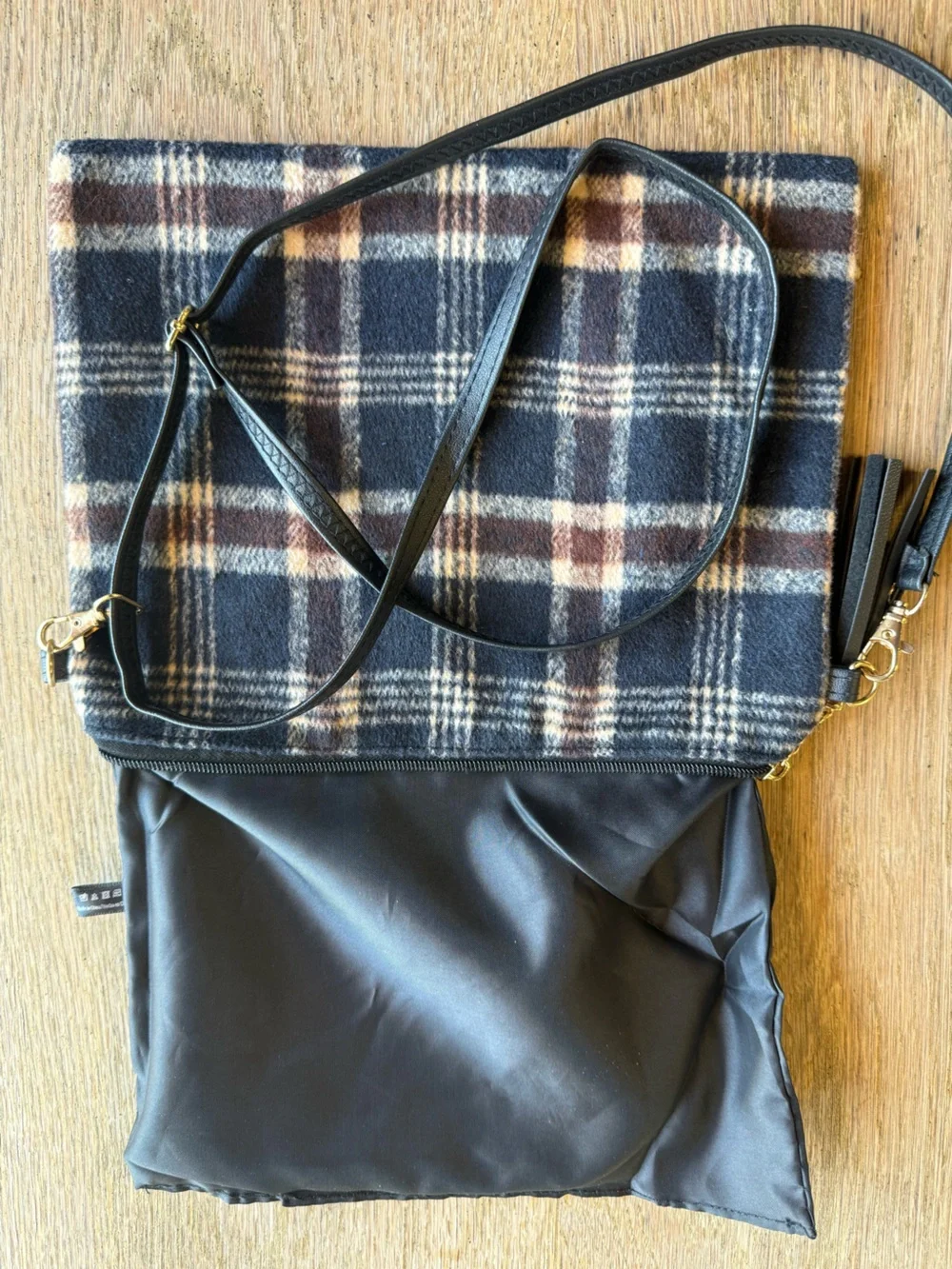 Plaid Flannel Crossbody Clutch Bag Convertible Wristlet Navy Brown Zip Pouch